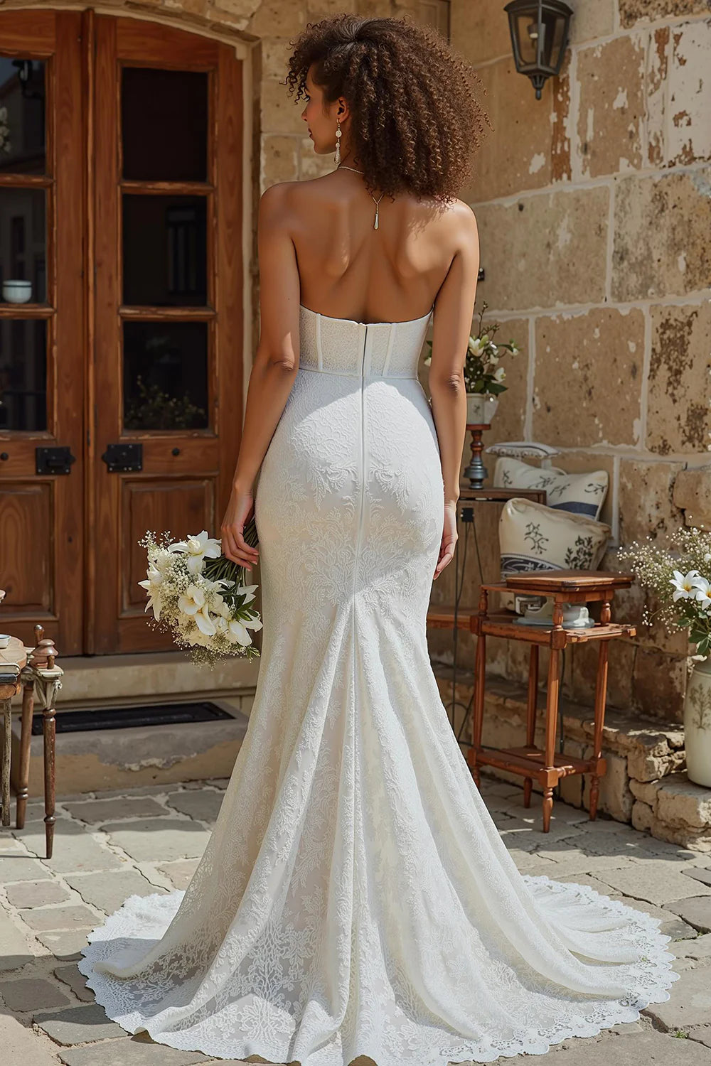 Beautiful Mermaid/Trumpet Corset Sleeveless Lace Sweep/Brush Train Wedding Dress
