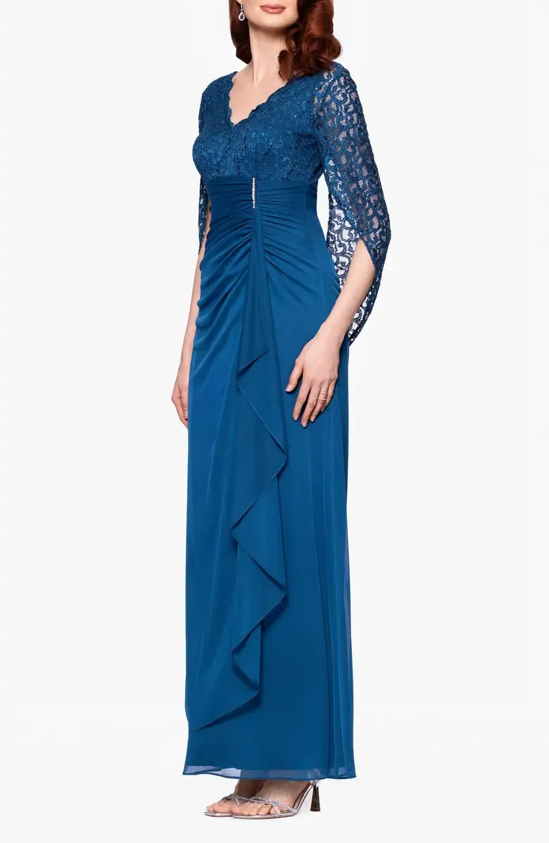 Beautiful Mermaid V Neck Capelet Sleeve V Back Floor-Length Mother of the Bride Dress