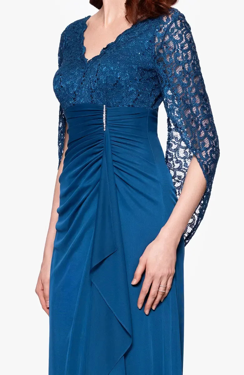 Beautiful Mermaid V Neck Capelet Sleeve V Back Floor-Length Mother of the Bride Dress