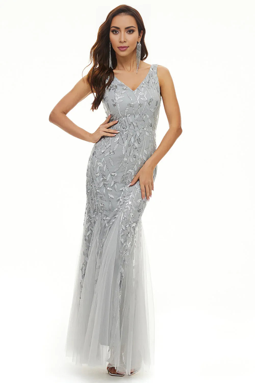 Beautiful Mermaid V Neck Sleeveless Zipper Up Floor-Length Mother of the Bride Dress