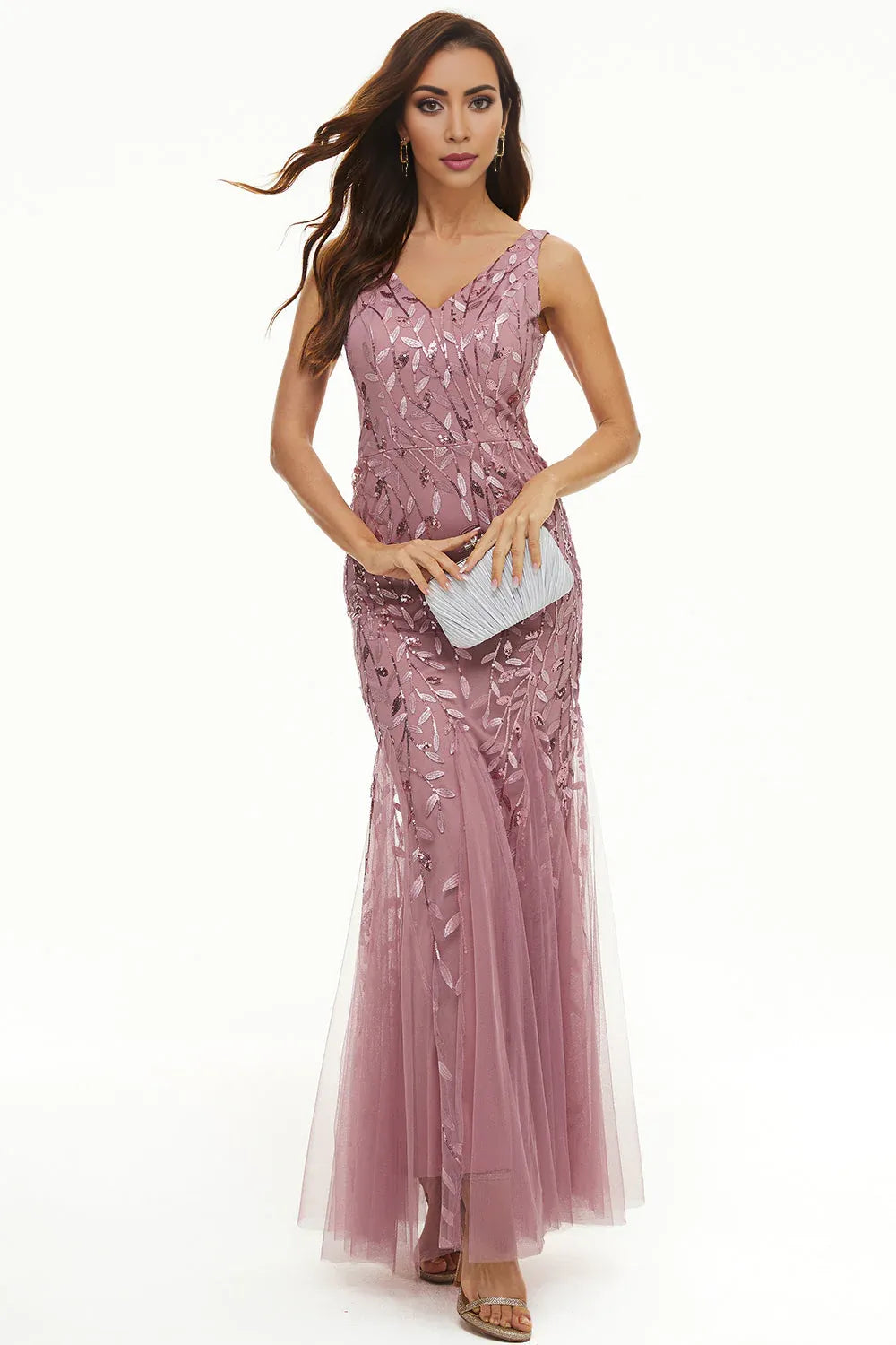 Beautiful Mermaid V Neck Sleeveless Zipper Up Floor-Length Mother of the Bride Dress