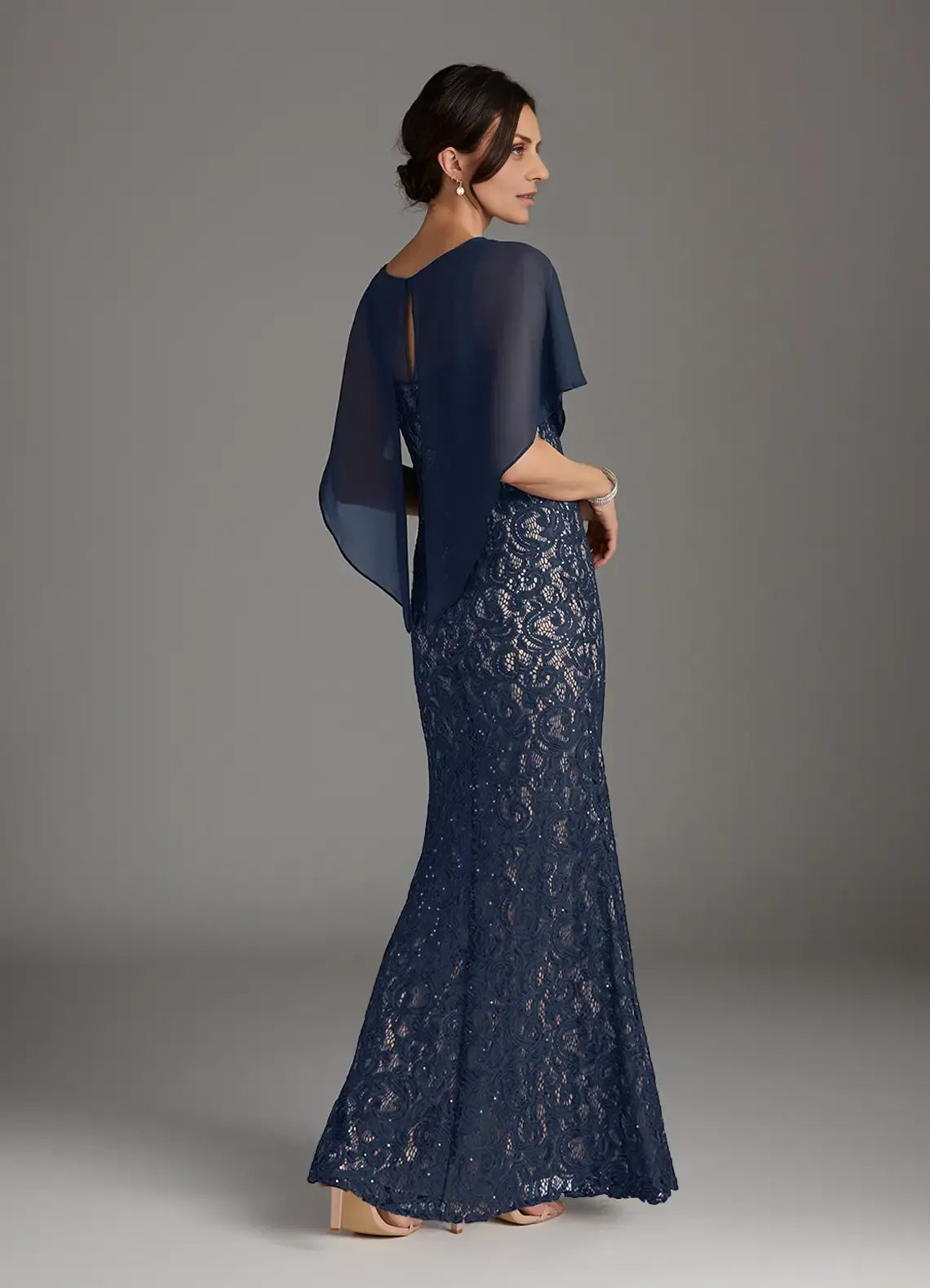 Beautiful Sheath Boat-Neck Flutter Sleeve Back Zip Floor-Length Mother of the Bride Dress