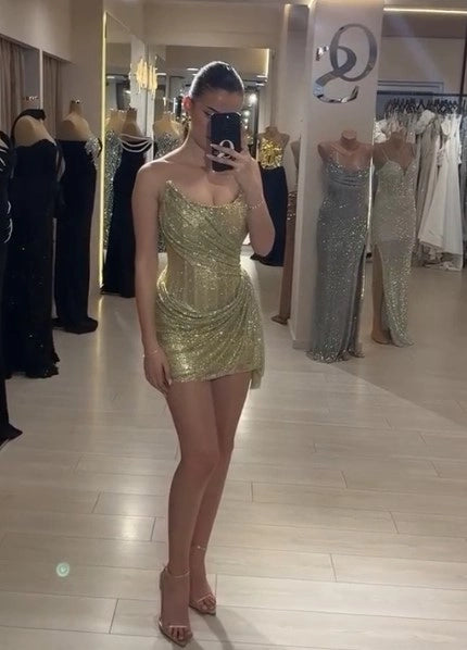 Beautiful V Neck Sleeveless Mermaid Satin Pleated Long Homecoming Dress