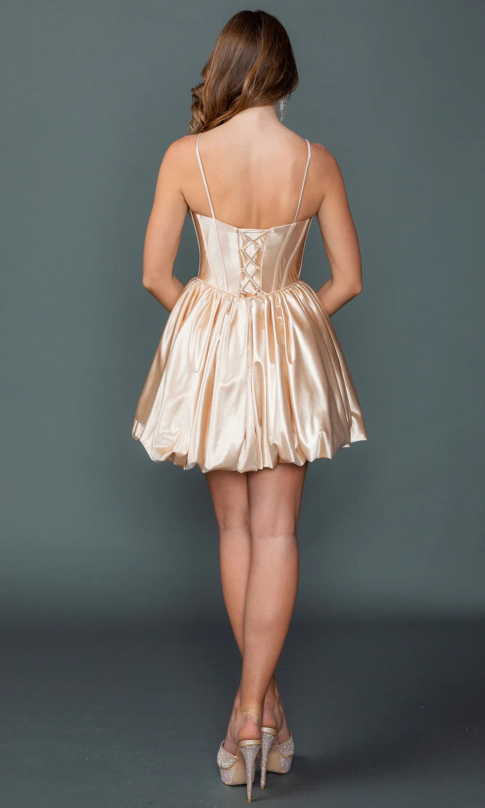 Beautiful A-Line Sweetheart Corset Beaded Champagne Short Homecoming Dress With Bubble Hem