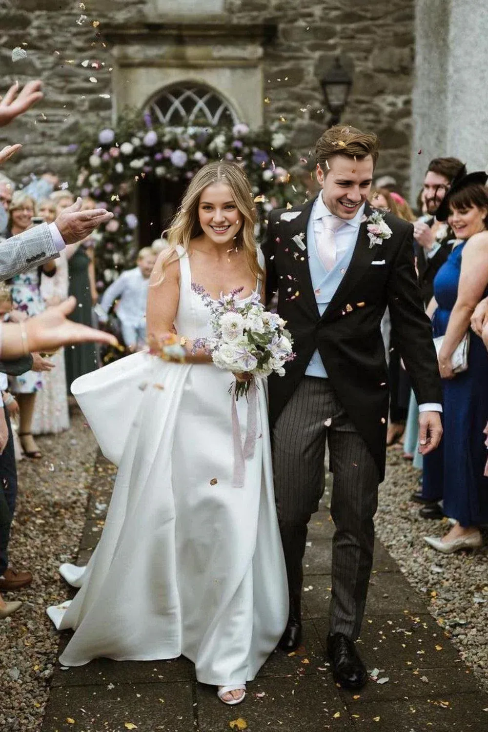 Robe de mariée trapèze à col carré et traîne avec nœud papillon