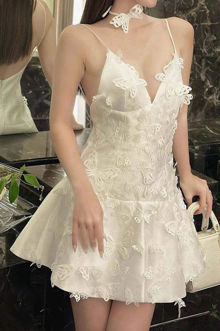 Weitese Dress Prom Dress Stores White V Neck Straps Appliques Mini Homecoming Dress Birthday Outfits Party Dress Formal Women's Dresses