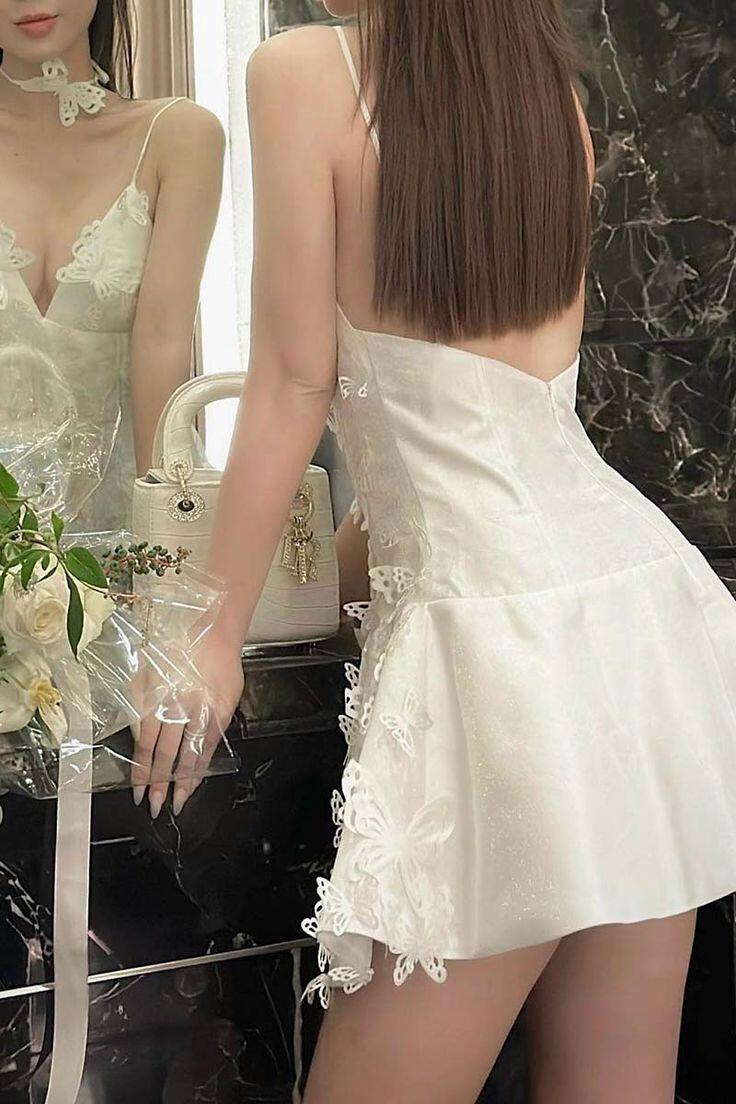 Weitese Dress Prom Dress Stores White V Neck Straps Appliques Mini Homecoming Dress Birthday Outfits Party Dress Formal Women's Dresses