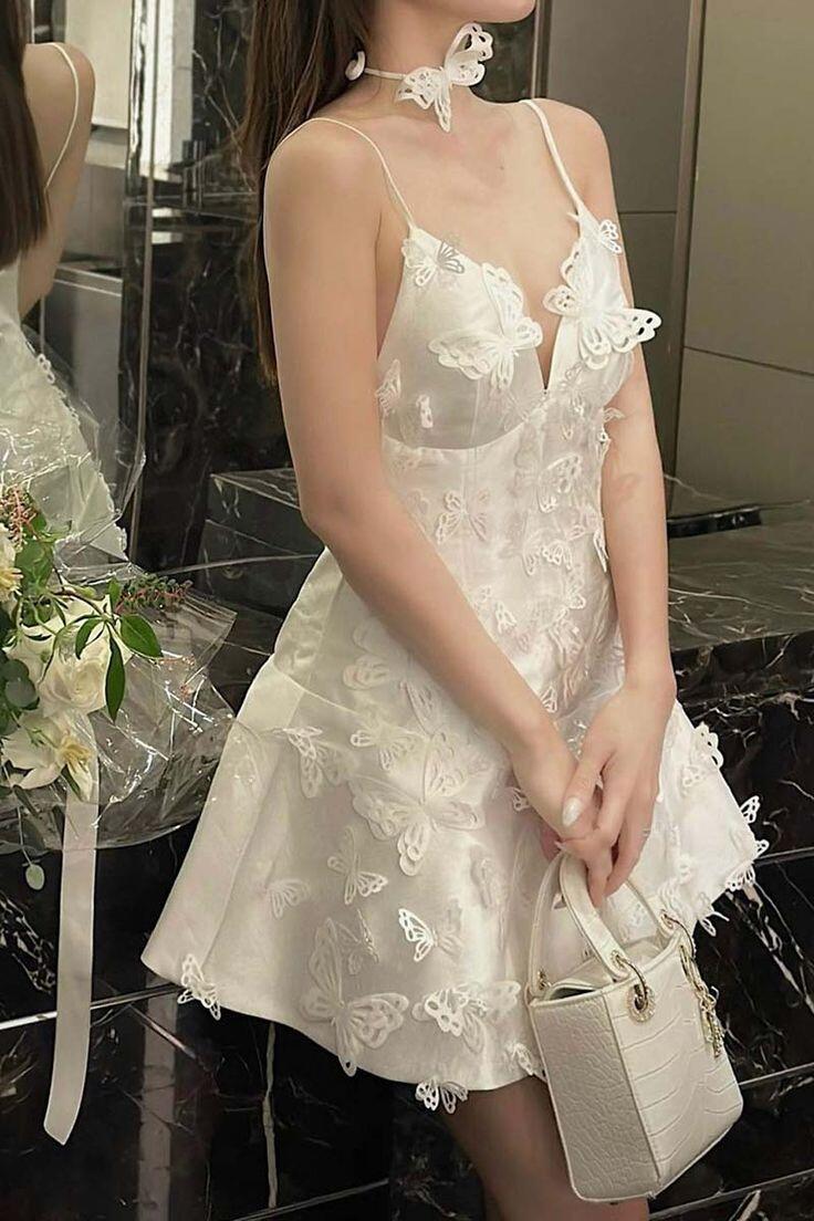 Weitese Dress Prom Dress Stores White V Neck Straps Appliques Mini Homecoming Dress Birthday Outfits Party Dress Formal Women's Dresses