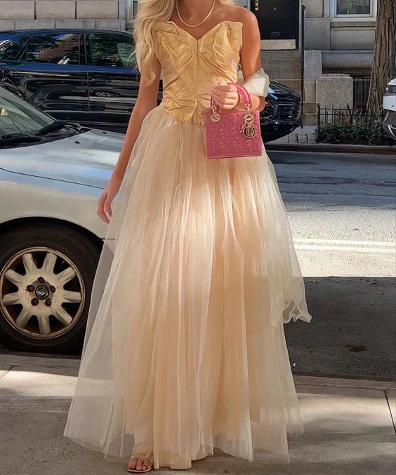 Robes de soirée Weitese Ivoire sans bretelles A-Line Tulle Longue Robe de bal Robe de fête d'anniversaire Robes de bal Boutiques Robes formelles pour femmes 