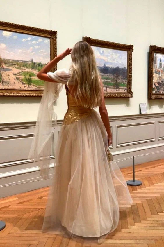 Robes de soirée Weitese Ivoire sans bretelles A-Line Tulle Longue Robe de bal Robe de fête d'anniversaire Robes de bal Boutiques Robes formelles pour femmes 