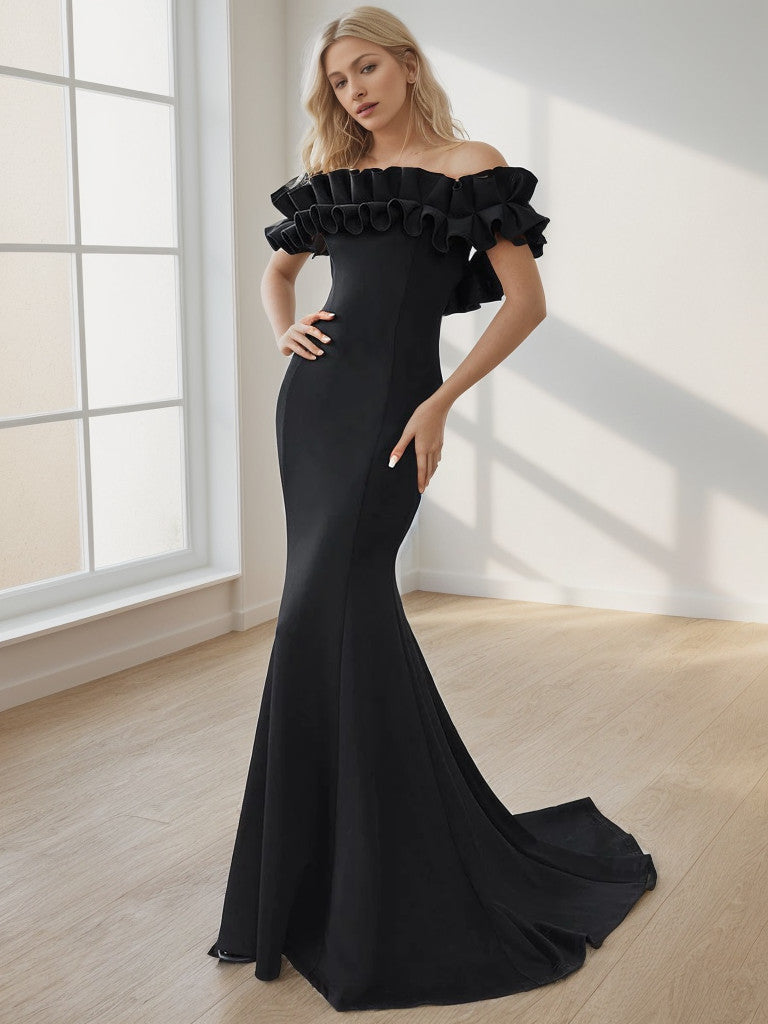 Weitese Off the Shoulder A Line Mermaid Maxi Evening Gown