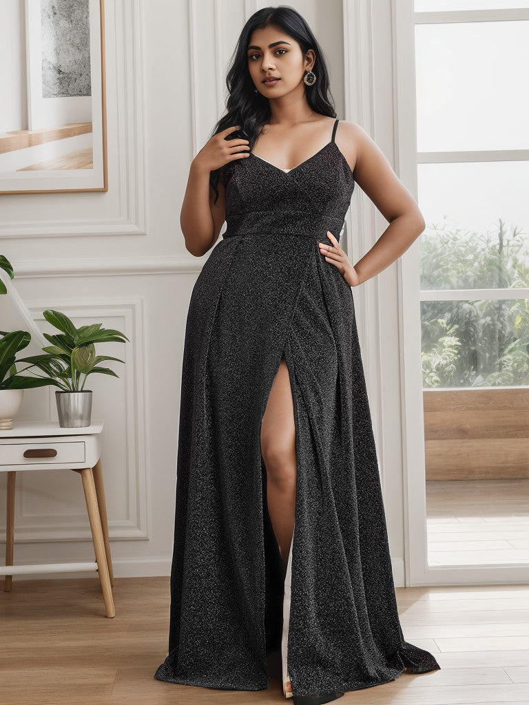 Robe de soirée brillante grande taille à bretelles spaghetti Weitese pour mariage