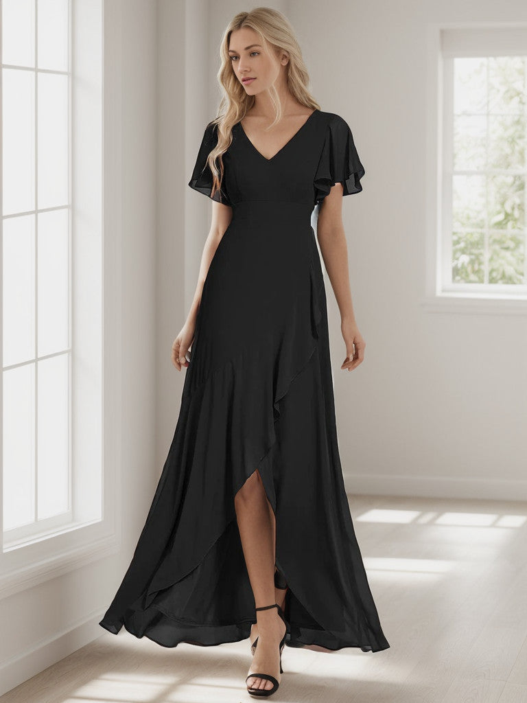 Charmante robe de demoiselle d'honneur en mousseline de soie Weitese avec ourlet en feuille de lotus