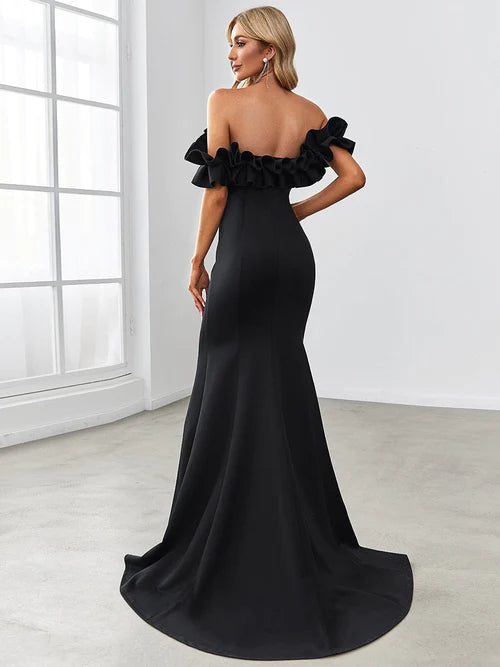Weitese Off the Shoulder A Line Mermaid Maxi Evening Gown