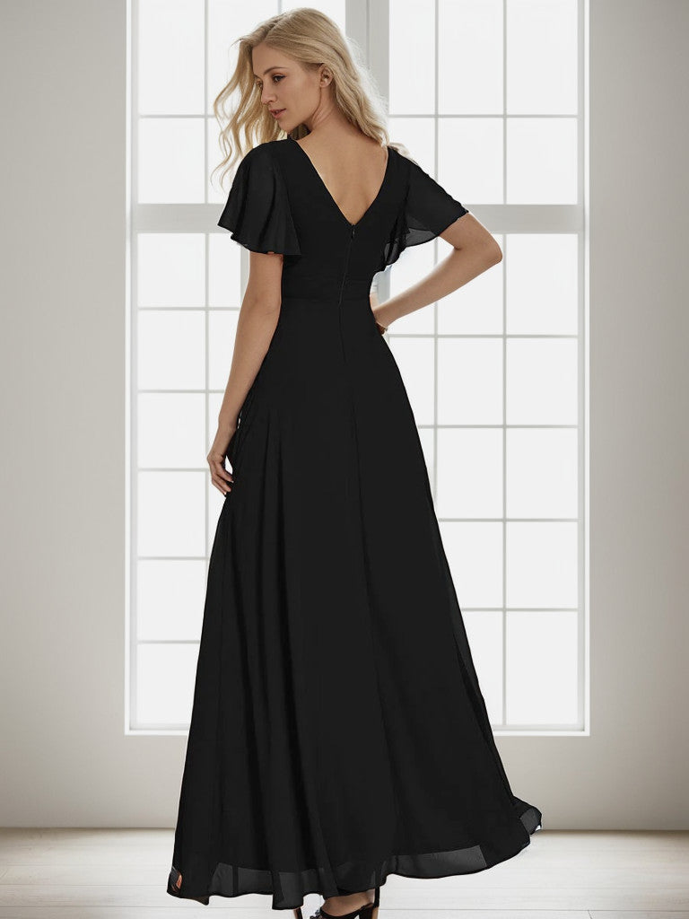 Charmante robe de demoiselle d'honneur en mousseline de soie Weitese avec ourlet en feuille de lotus