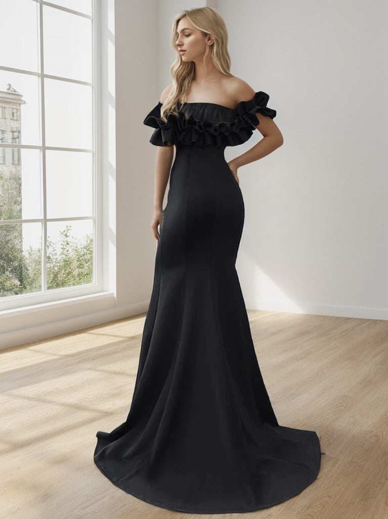 Weitese Off the Shoulder A Line Mermaid Maxi Evening Gown