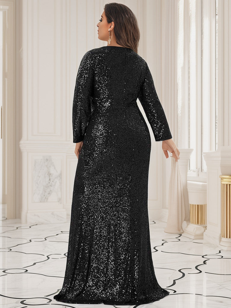Robe de soirée grande taille Weitese, sexy, décolleté en V profond, corsage à paillettes