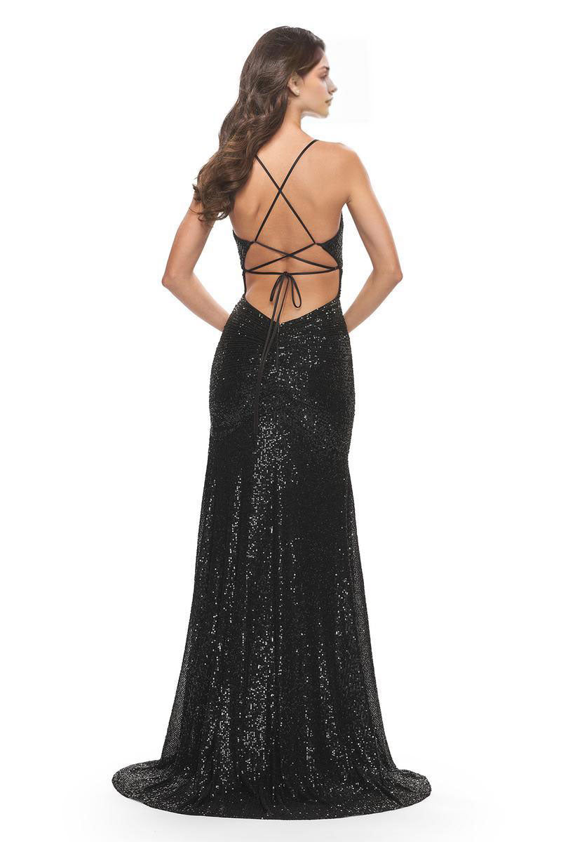 Robe de soirée sexy fourreau/colonne sans manches, robe de soirée, traîne à paillettes, dos nu, à lacets 