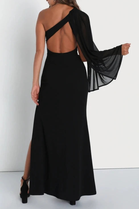 Weitese Formal Women's Dresses Majestic Black Cape Sleeve One-shoulder Maxi Dress Prom Dress Shops