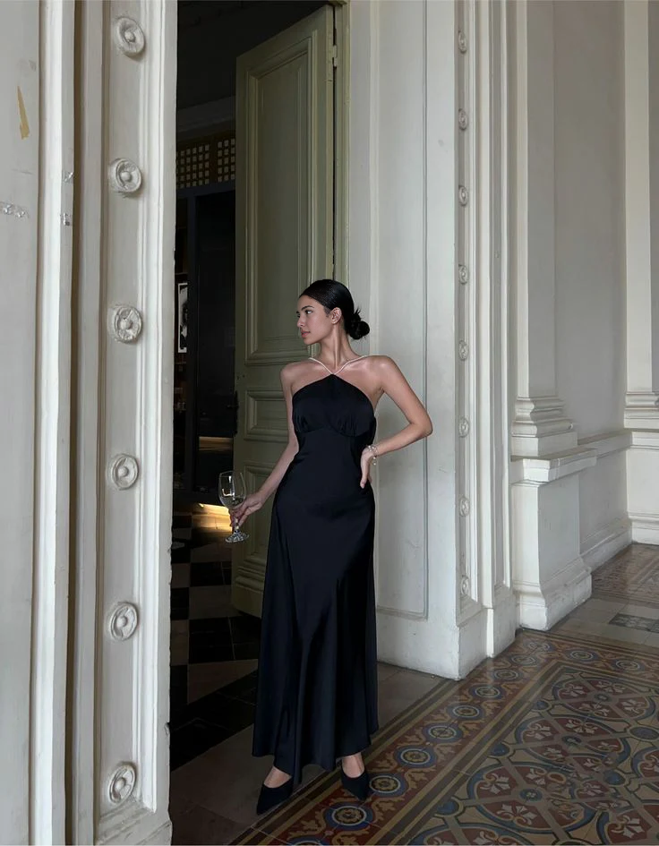 Robe de soirée longue en satin noir, dos nu, sexy, robe de bal, robes de soirée 