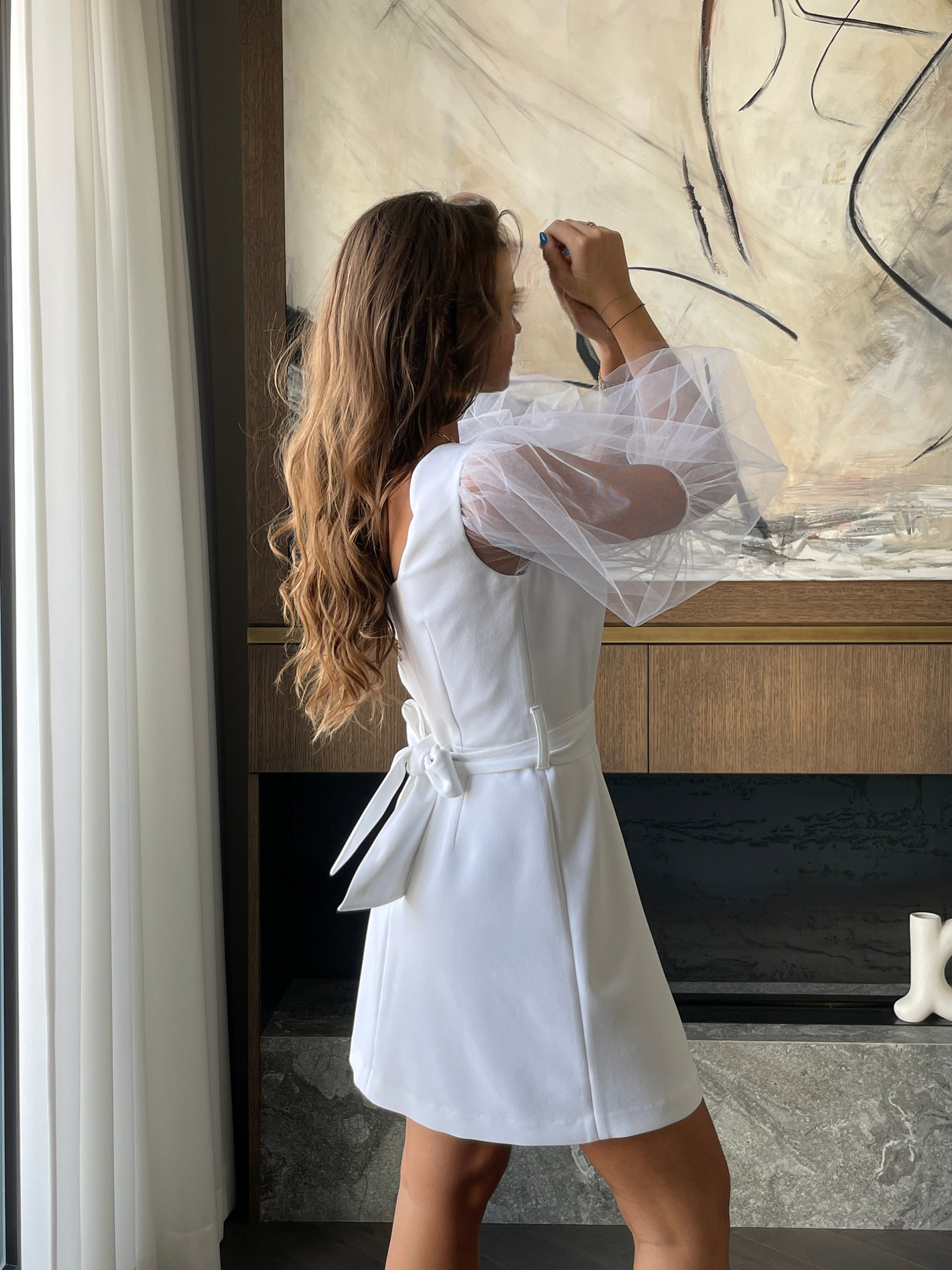 Black Party Dress Short Wedding Guest Dress Red Short Puff Sleeve Cocktail Dress White Square Neck Simple Wedding Dress Tulle Sleeve Women Prom Dress