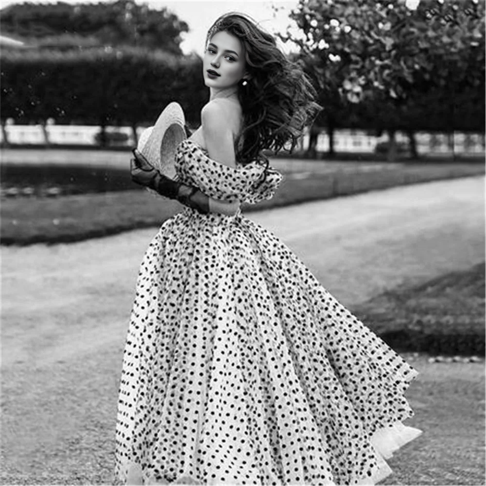 Weitese Formal Wear Dresses Off-the-Shoulder Black Polka Dot Tulle Gown Wedding Dress Prom Dress Shops