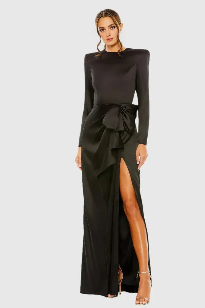 Simple A-Line Round Neck Long Sleeve Zipper Up Floor-Length Prom Dress