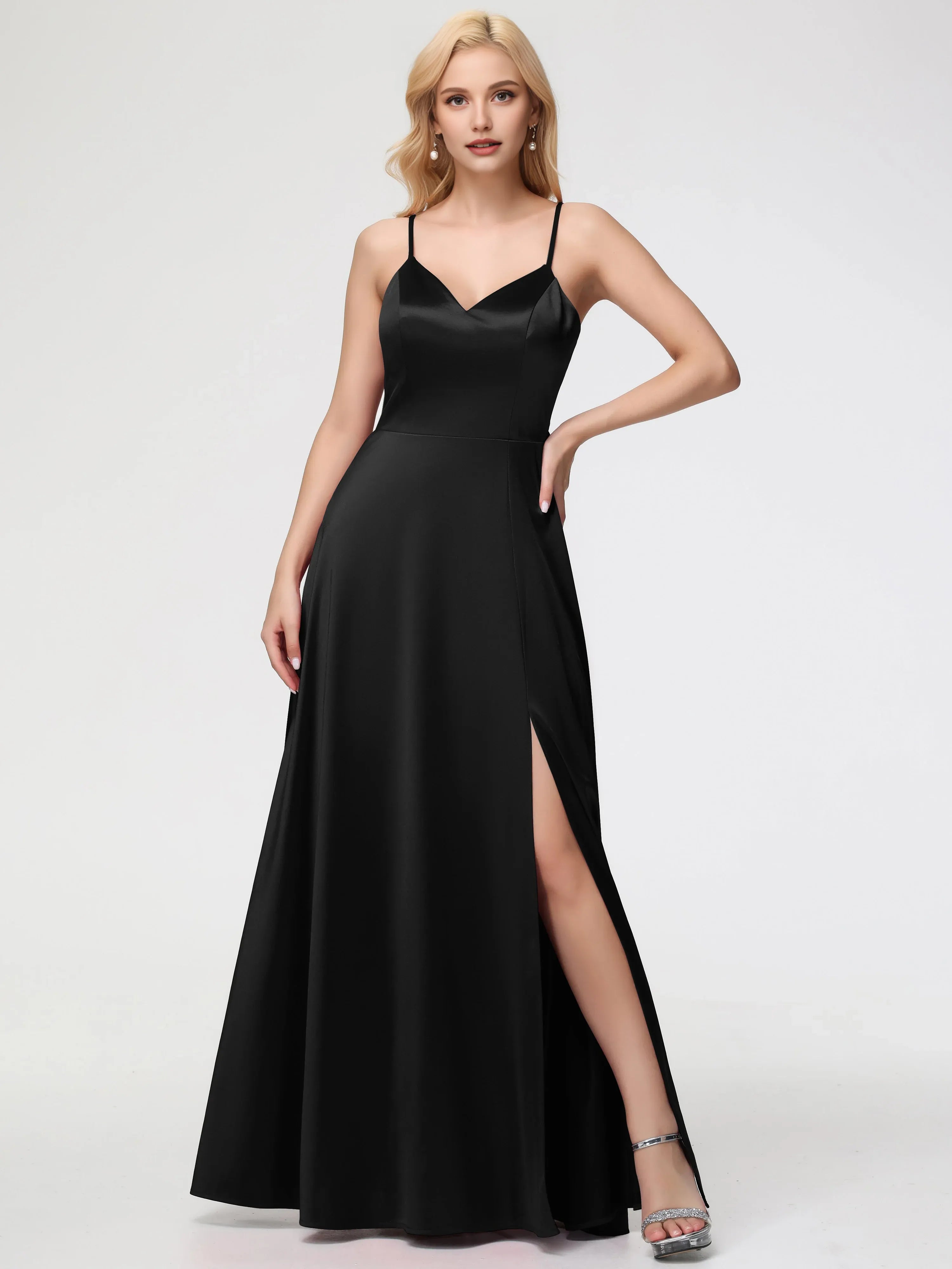 Simple A-Line V-Neck Sleeveless Back Zip Floor Length Prom Dress