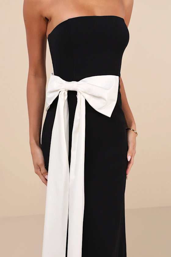 Weitese Formal Women's Dresses Marvelous Vision Black Strapless Bow Column Maxi Dress Sleeveless Prom Dress Stores