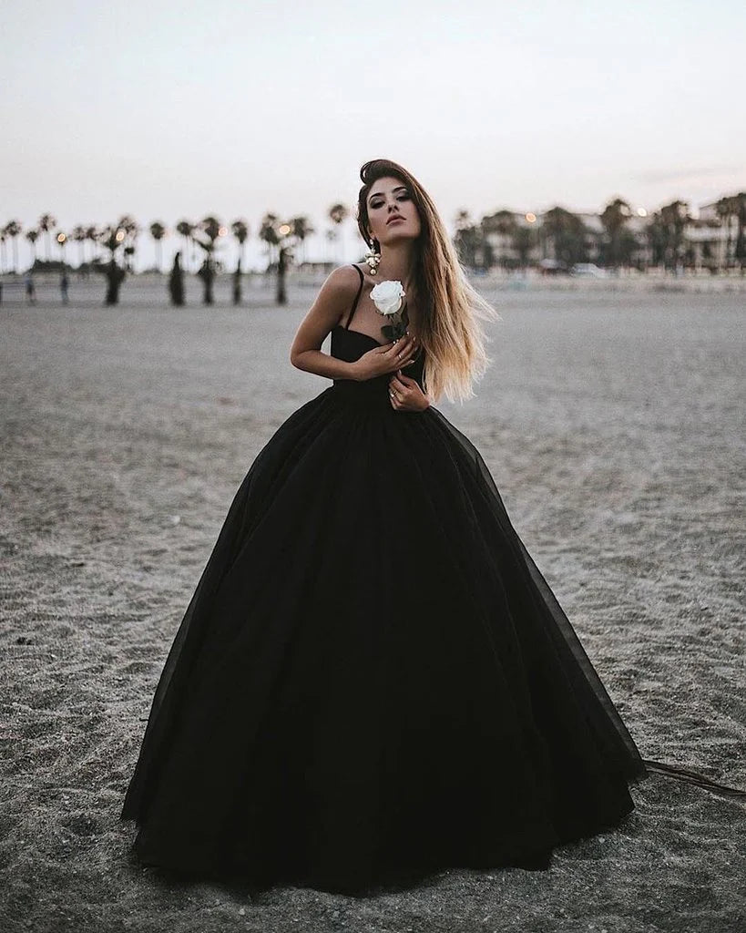Weitese Formal Women's Dresses Sweetheart Neck Black Tulle Prom Gowns Black Tulle Prom Dresses, Black Formal Evening Dresses Prom Dresses Stores