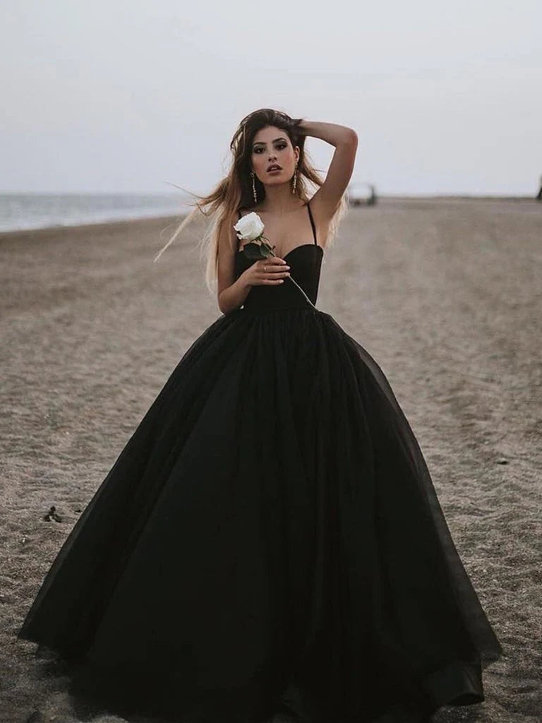Weitese Formal Women's Dresses Sweetheart Neck Black Tulle Prom Gowns Black Tulle Prom Dresses, Black Formal Evening Dresses Prom Dresses Stores