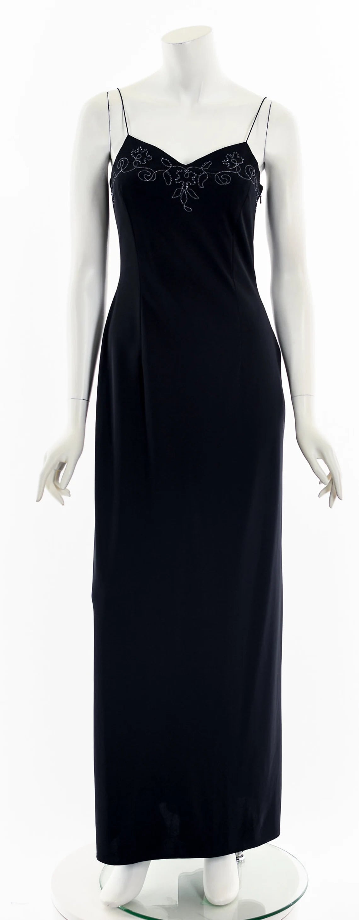 Black V Neck Beaded Sleeveless Spaghetti Straps Floor Length Prom Party Dress