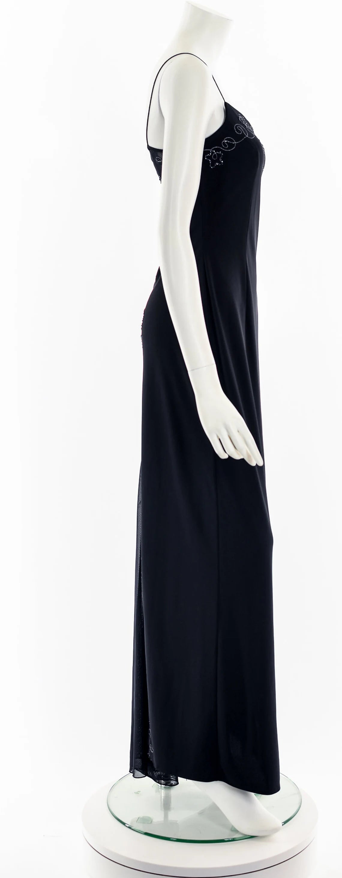 Black V Neck Beaded Sleeveless Spaghetti Straps Floor Length Prom Party Dress