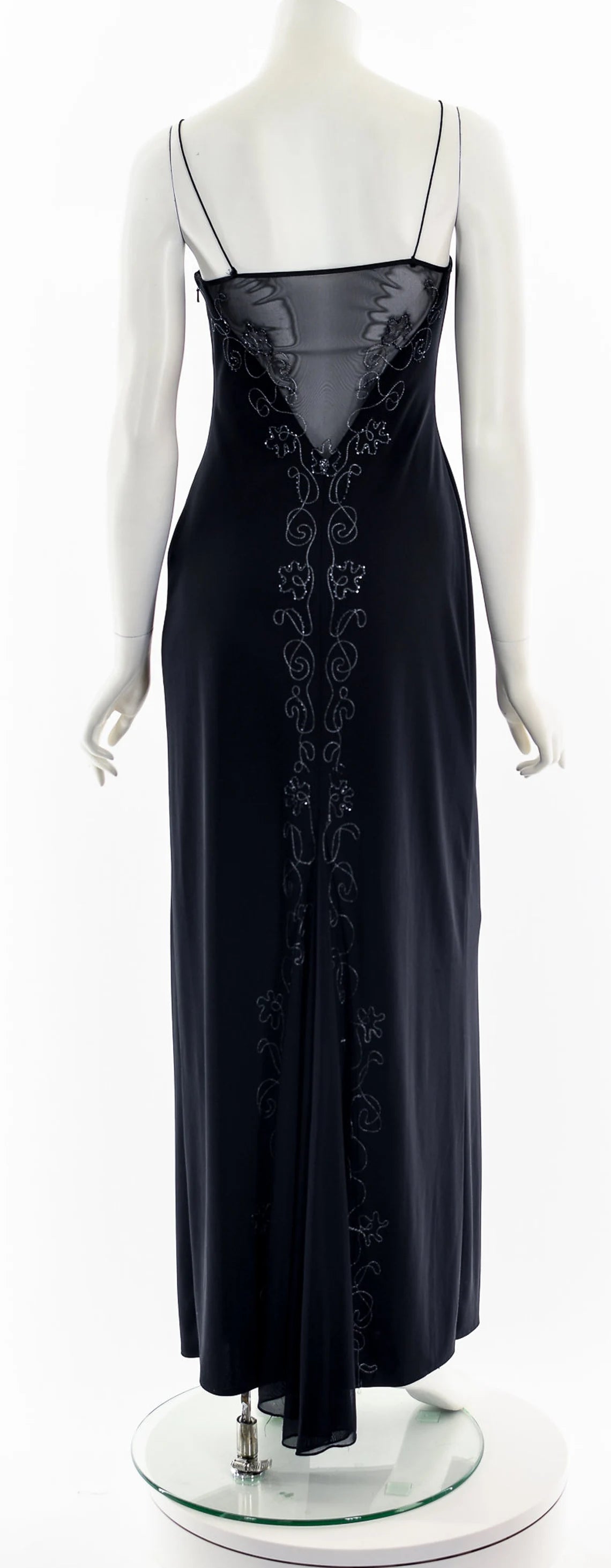 Black V Neck Beaded Sleeveless Spaghetti Straps Floor Length Prom Party Dress