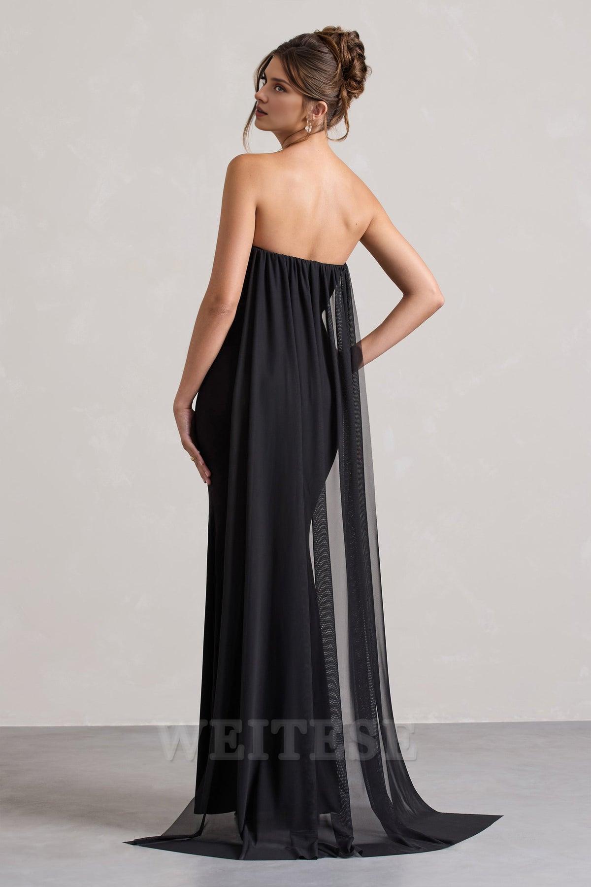 Weitese Dress Pink Strapless Wrap Cape Maxi Dress With Corsage Bridesmaid Dress Strapless Floor Length With Train Prom Dress