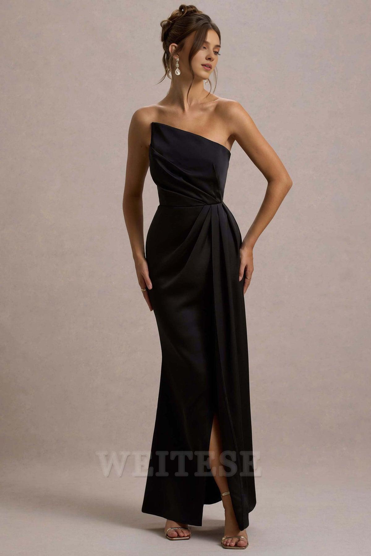 Robe Weitese Champagne Satin Bustier Drapé Maxi Robe Robe de Bal Bustier Sirène Longue Plissée Robe de Demoiselle d'Honneur 