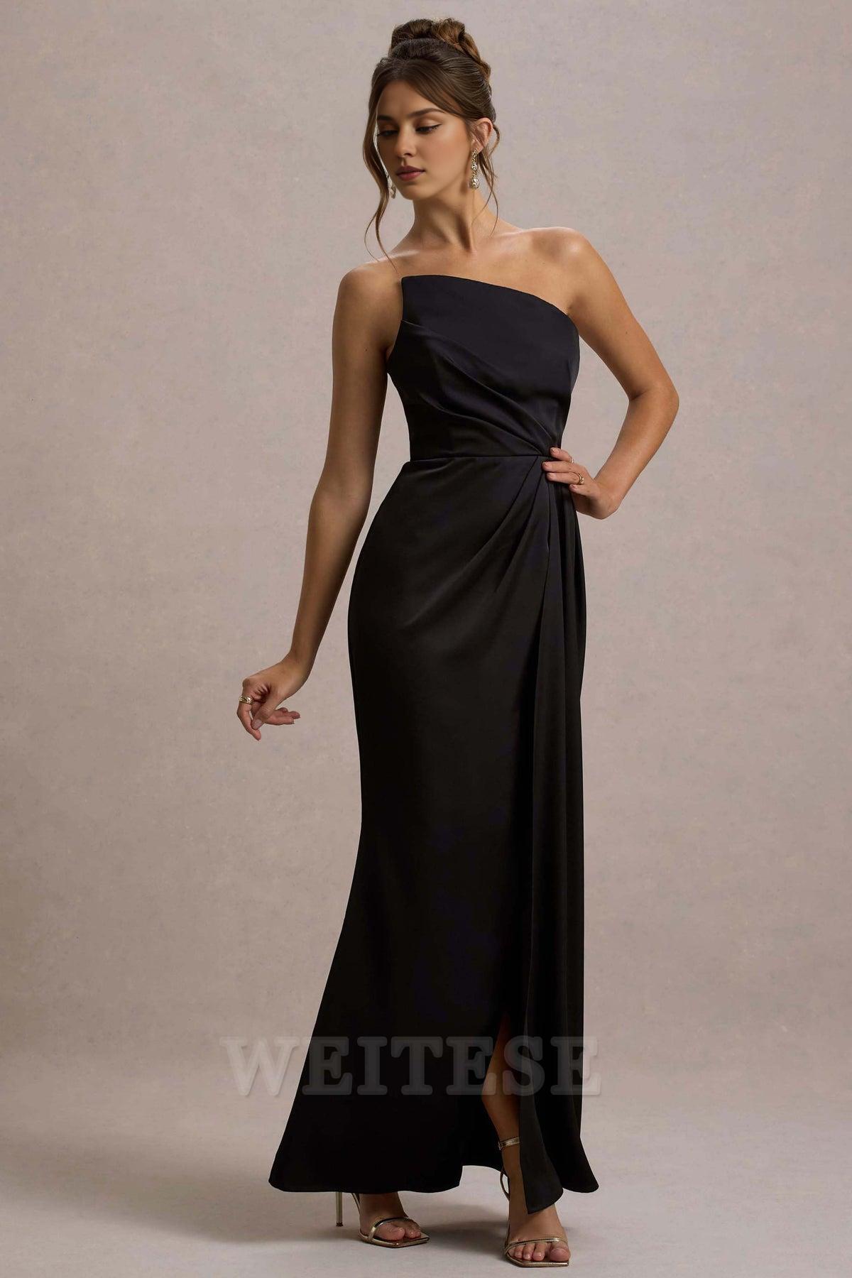 Robe Weitese Champagne Satin Bustier Drapé Maxi Robe Robe de Bal Bustier Sirène Longue Plissée Robe de Demoiselle d'Honneur 