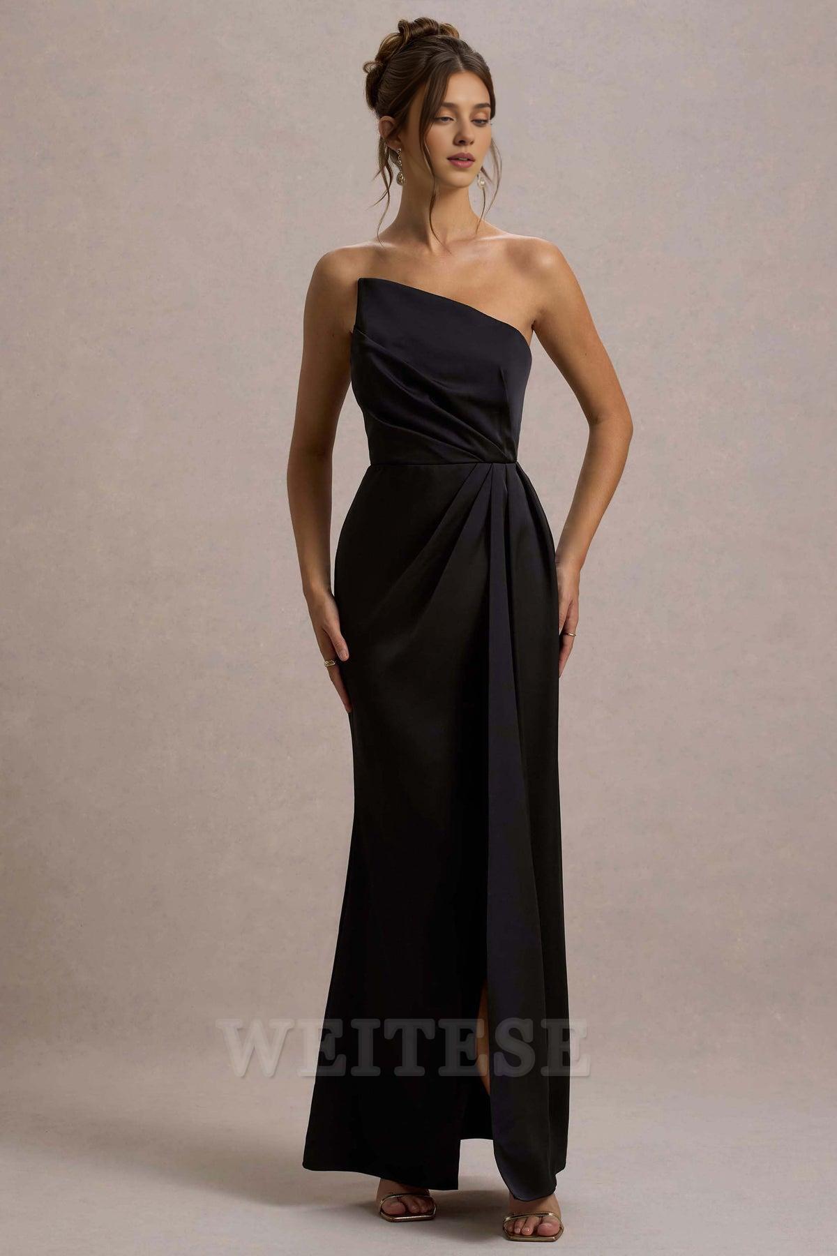 Robe Weitese Champagne Satin Bustier Drapé Maxi Robe Robe de Bal Bustier Sirène Longue Plissée Robe de Demoiselle d'Honneur 