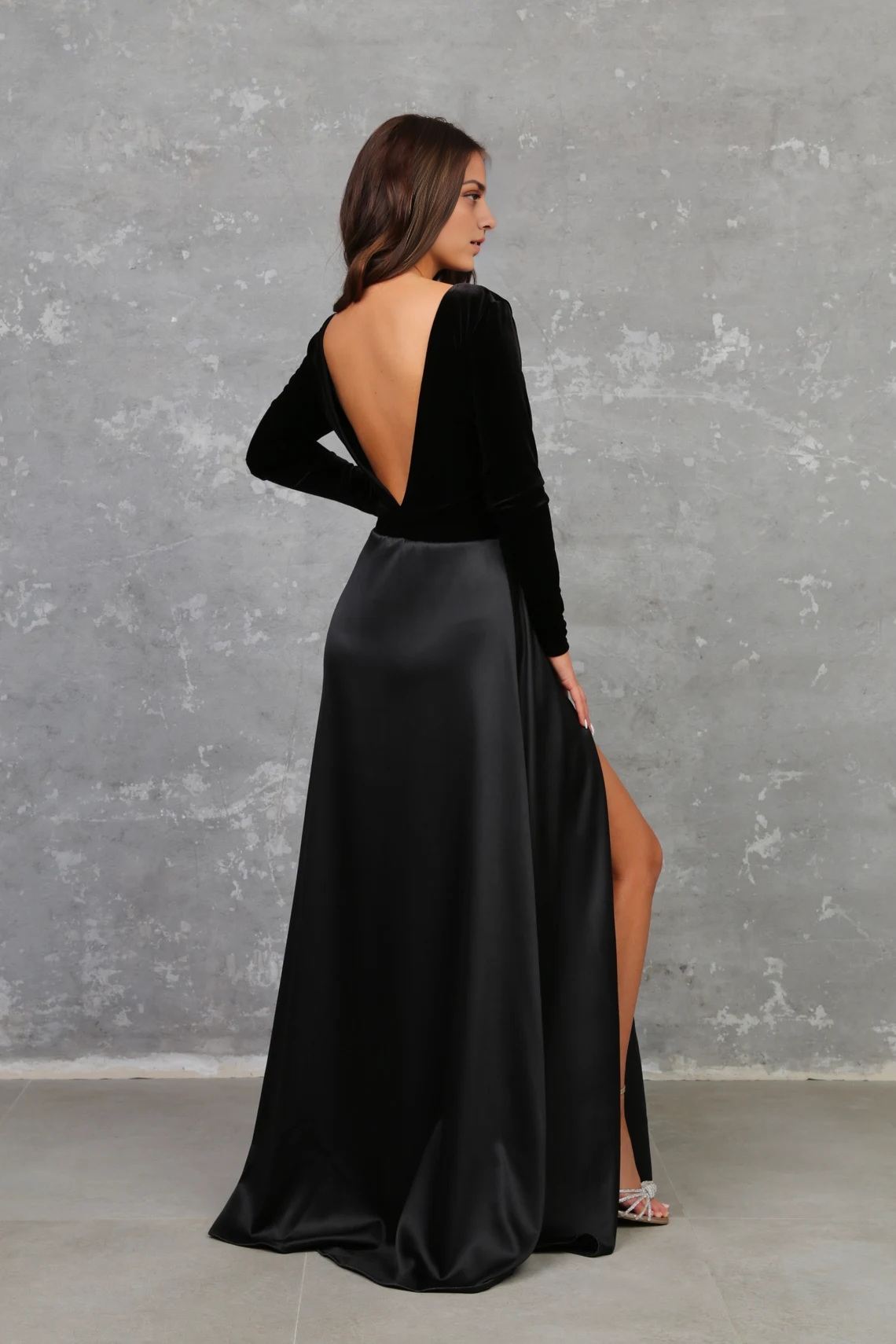Black Gown Dress Bridesmaid Dress Slit Dress Evening Dress Maxi Dress Long Sleeve Dress Reception Dress Gown Dress Formal Dress Prom Dress
