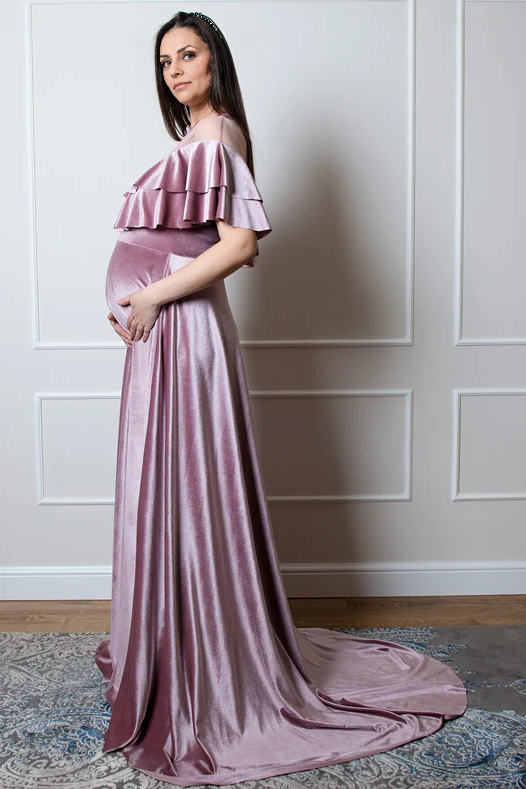 Vestido de encaje y terciopelo con corte en A, cola dulce y hombros descubiertos con volantes, vestido único para madre de la novia, vestido de fiesta de graduación y noche. 