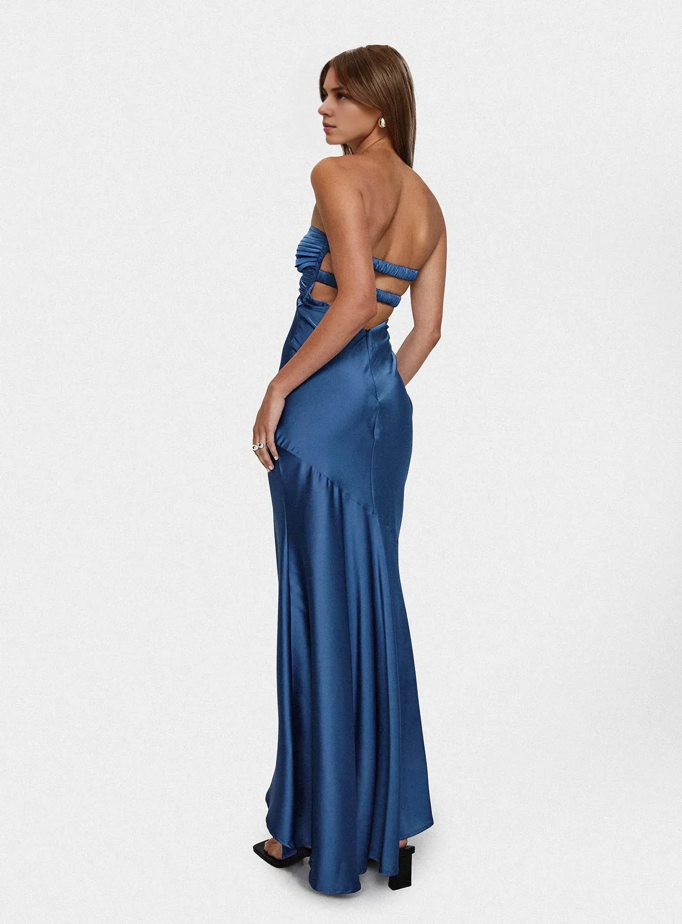 Elegant Satin Strapless Cutout Asymmetric Sleeveless Prom Dress