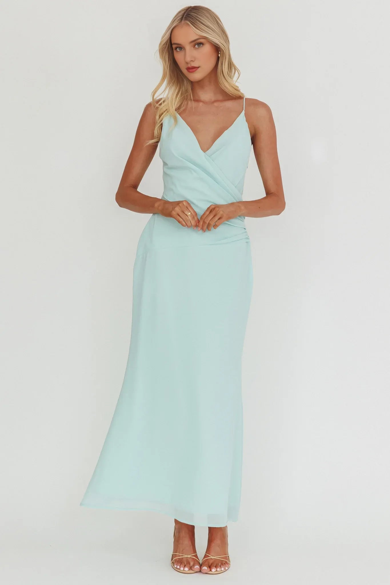 Weitese Dress Sophisticated Ivory Satin Maxi Dress Featuring Plunging V Neck Wrap Front Style and Satin Finish Prom Dress