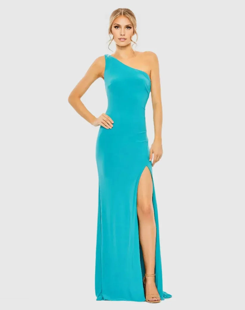 Simple Sheath One Shoulder Sleeveless Draped Back Floor-Length Prom Dress
