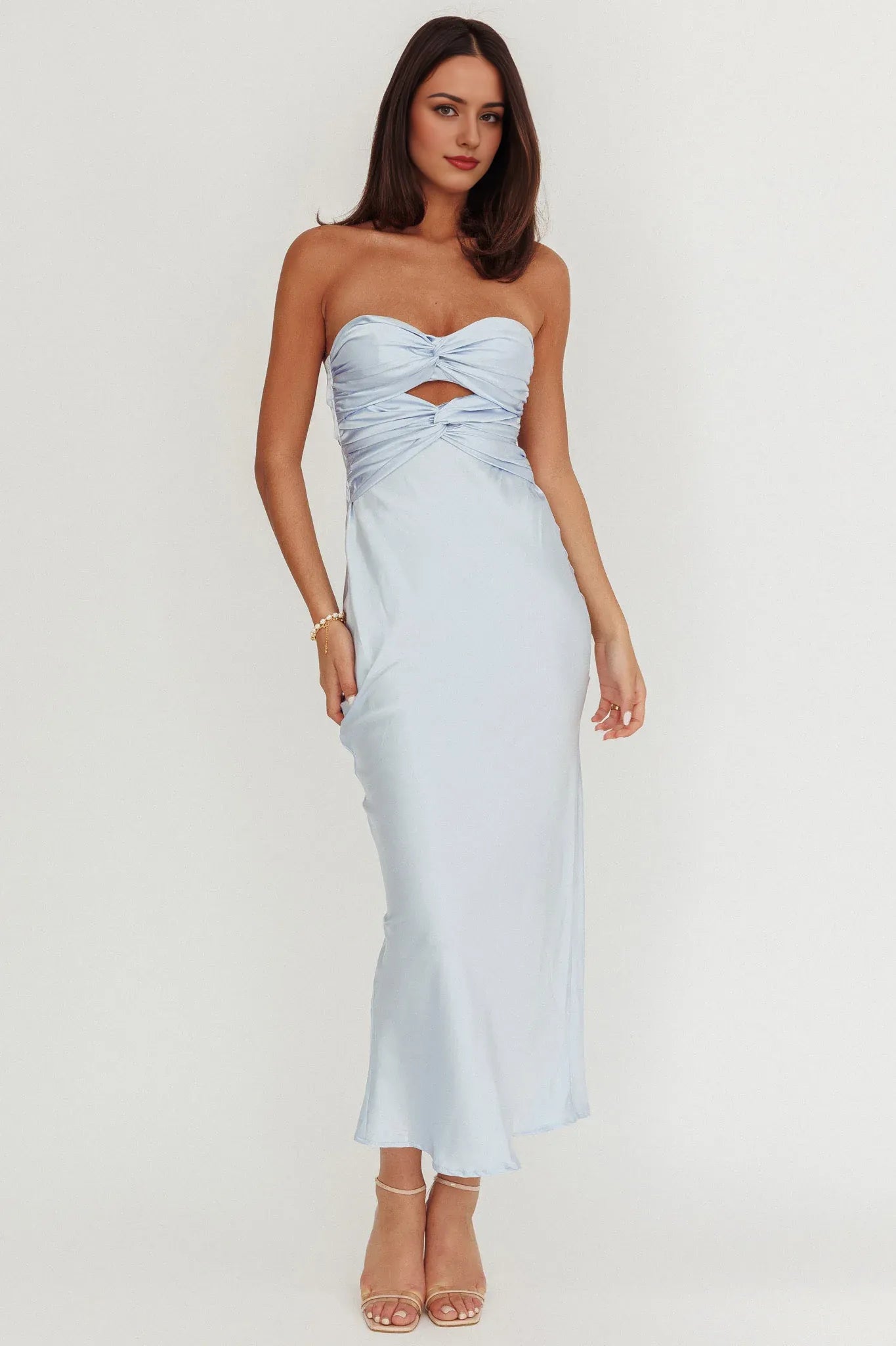 Weitese Dress Sophisticated Rust Satin Maxi Dress Featuring Strapless Style Twist Front And Cut Out Element Prom Dress