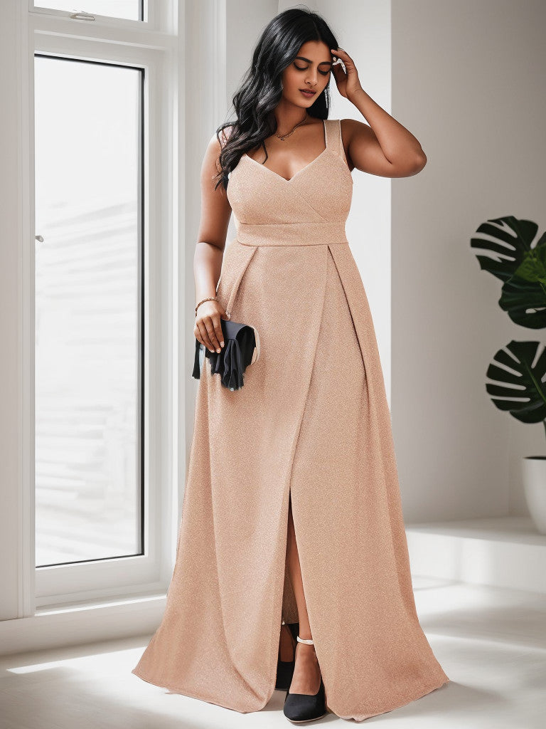 Robe de soirée brillante grande taille à bretelles spaghetti Weitese pour mariage