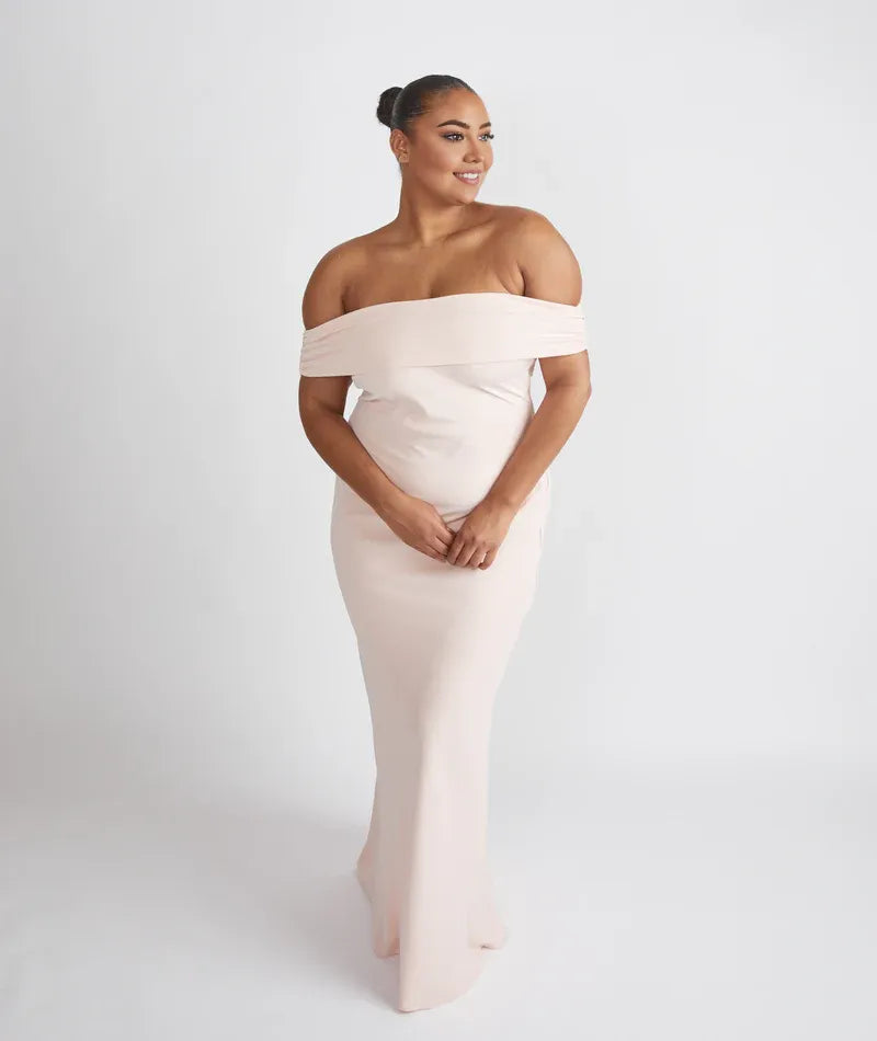 Weitese Dress Elegant Off the Shoulder Bridesmaid Dress Maxi Dress Solid Color Sage Sleeveless Column Prom Dress