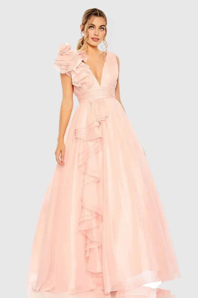 Modern A-Line V Neck Sleeveless Backless Floor-Length Prom Dress