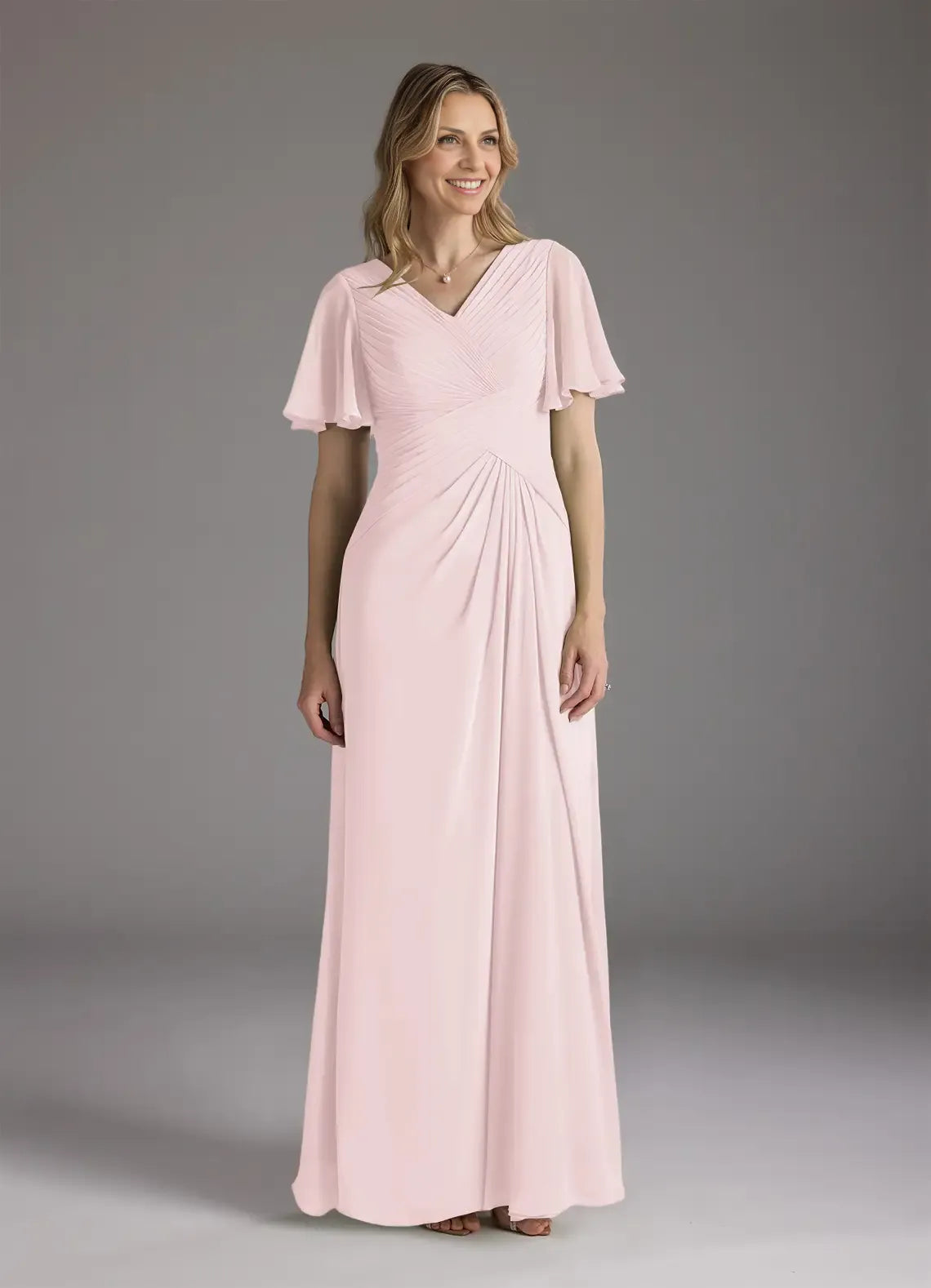 Weitese Dress A-Line V-Neck Ruched Chiffon Mother of the Groom Dresses Elegant Ruffle Flutter Sleeves V Back Evening Dress