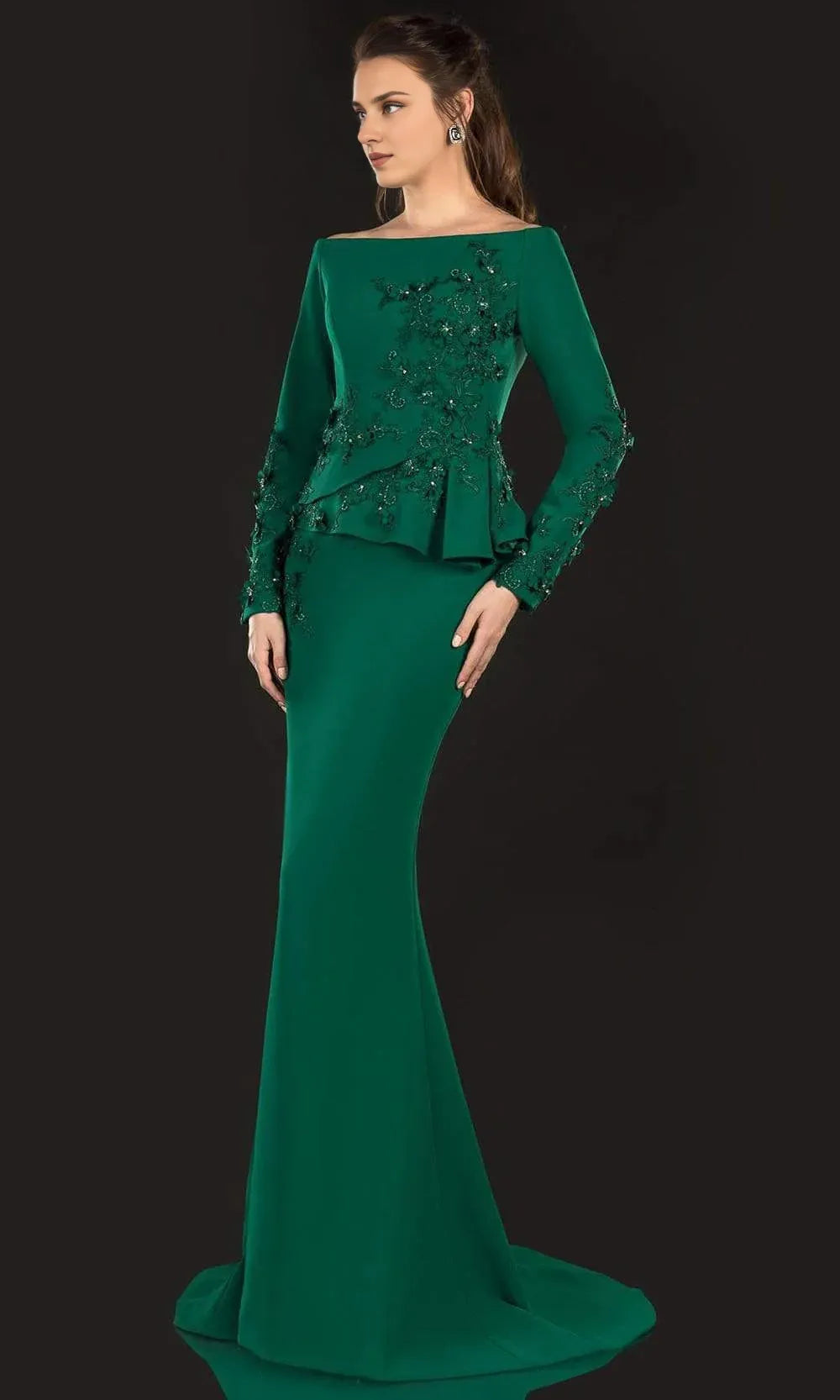 Boat Collar Prom Dress Elegant Fish Tail Evening Gown Beaded Lace Long Sleeve Dress Gowns Evening Dresses