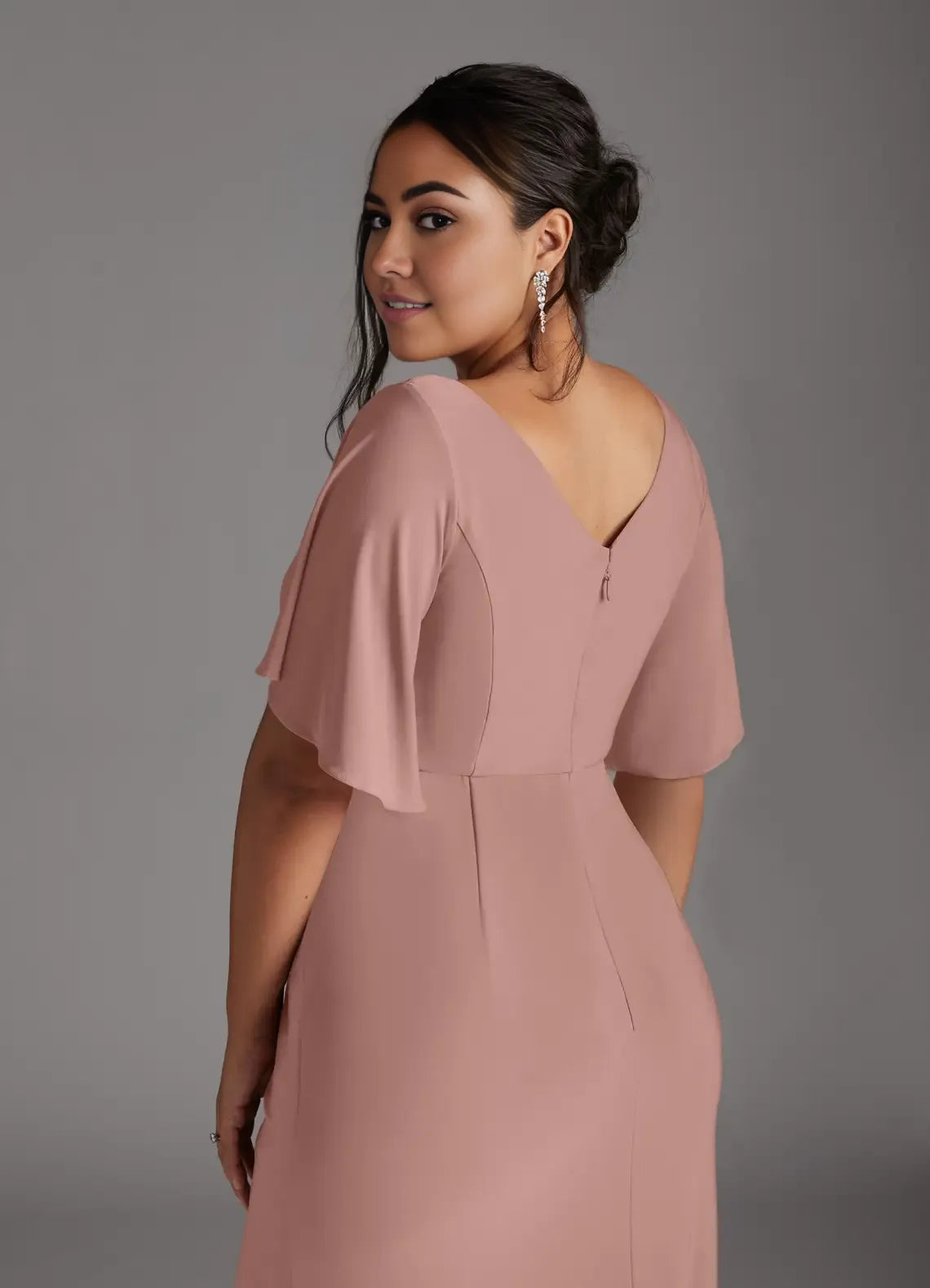 Robe Weitese élégante rose poudré sirène col bateau robe plissée longueur au sol manches flottantes dos en V robe mère de la mariée grande taille 